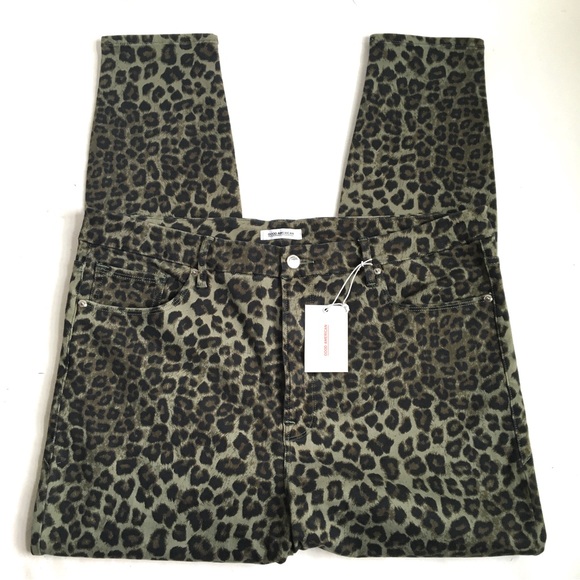 Good American Good Waist Crop Cheetah/Animal Print Green Jeans Size 20 - Picture 16 of 16